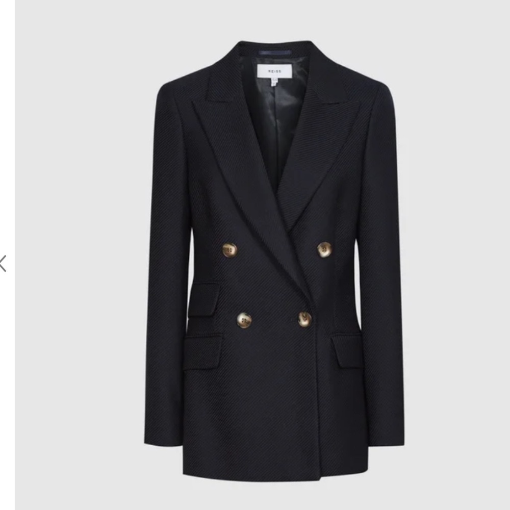 Reiss Logan Double Breasted Twill Blazer Navy size 10